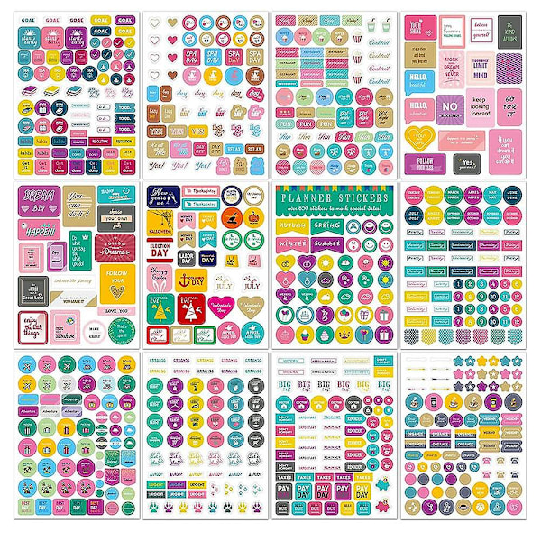 12 ark med plansjer for månedlige faner til DIY-kalender, ukentlige daglige plansjer for arbeidsplanlegging()