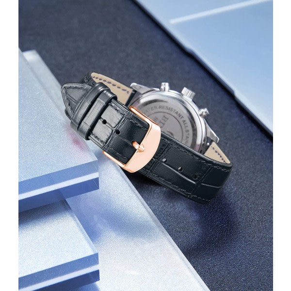 AVEKI Watch i äkta läder Flerfärgat vattentätt för män kvinnor, GR-svart (15 mm)