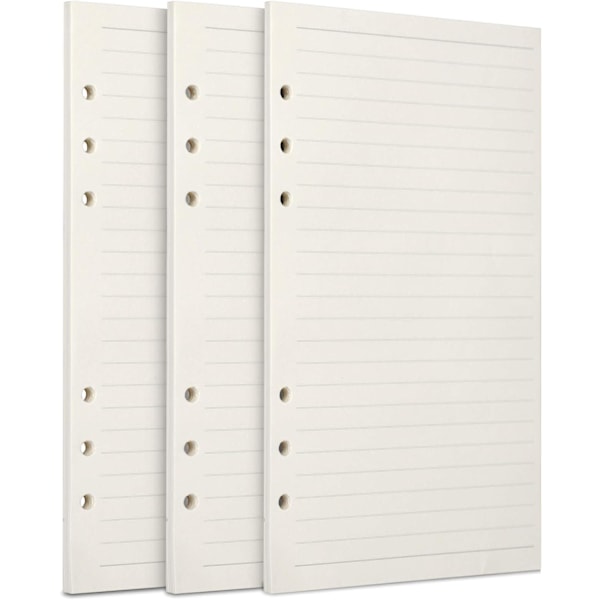 A6 Refillpapper, 3 Förpackningar 100GSM Tjockt Påfyllningsbart Papper 6 Håls Refillblad Lösbladspapper 135 Ark (270 Sidor)
