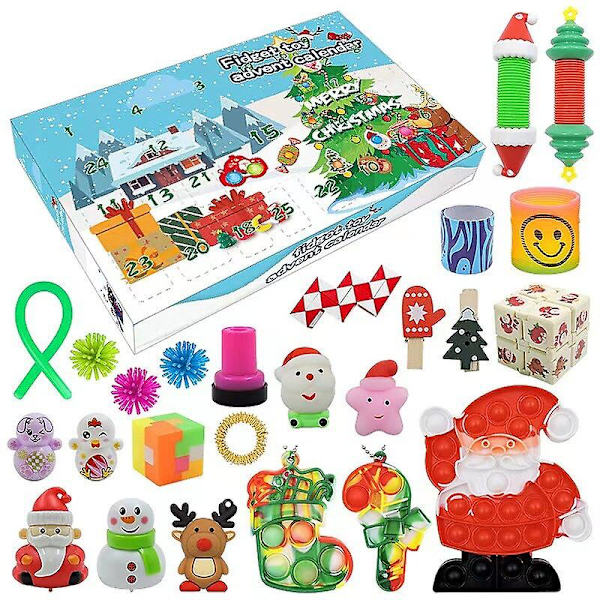 24 st/set Adventskalender Fidget Toys Tomte DIY Julgran Hängande Smycke 2023 Julnedräkning Kalender Leksaker För Barn