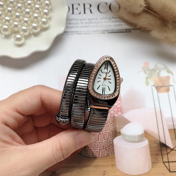 Slangeur-Kvartsarmbånd Mode Guld Kvinder Ure Klok reloj mujer montre femme relogio Luksus Dame Armbåndsur black and white