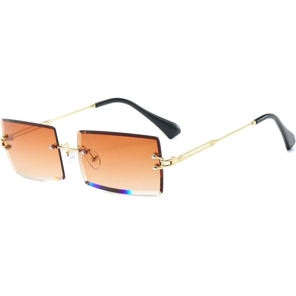 BUTABY båglösa rektangulära solglasögon för kvinnor/män Ultralätt metallbåge Glasögon Mode fyrkantiga UV400 glasögon unisex