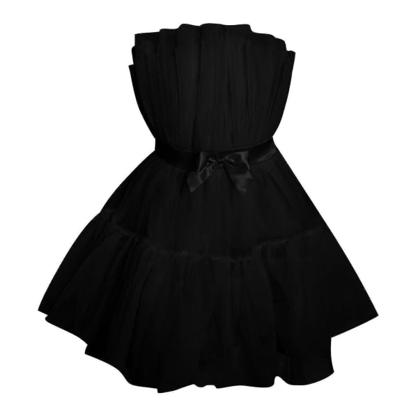 Kvinnor Tyllklänning Ärmlös kort klänning Solid Mesh Princess Steapless Party Dress_y Black 38