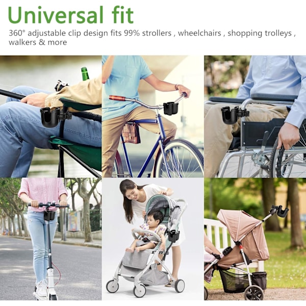 Barnvagn mugghållare med telefonhållare/organisatör, universal cykel mugghållare, 2-i-1 mugghållare för barnvagn, cykel, rullstol, rollator