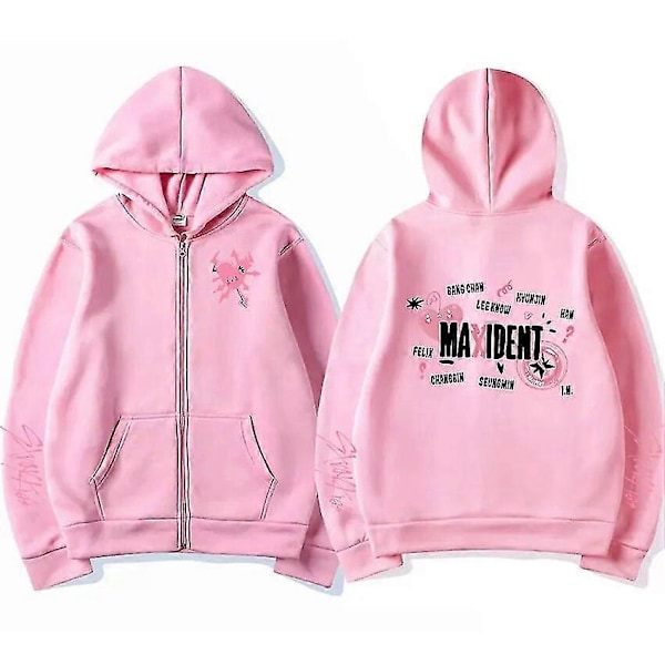 Koreansk Mode Stray Kids Maxident Lynlås Hættetrøje Mænd Kvinder Cardigan Lynlås Jakke Hættetrøjer Par Casual Mode Sweatshirts Sort m