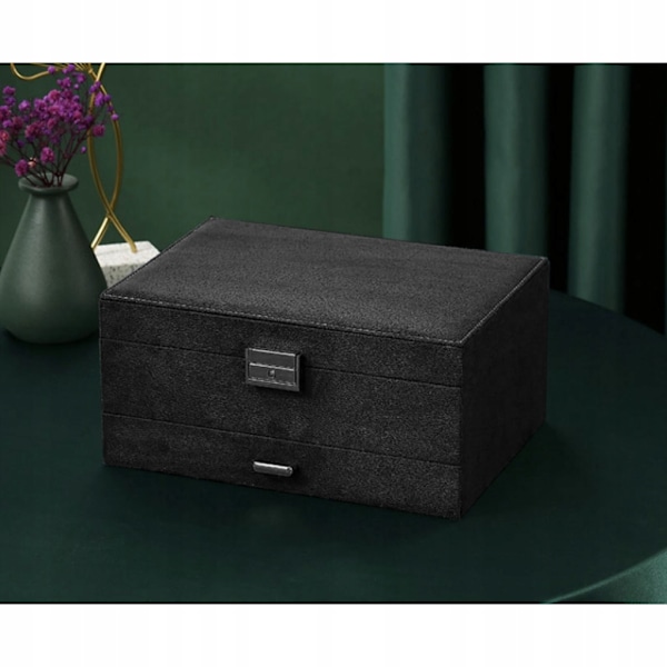 Sort Smykkeskrin med Nøglelås og Flere Rum Black Black