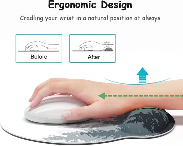 Ergonomisk musemåtte med håndledsstøtte, Forest Memory Foam håndledsstøtte musemåtter, smertelindrende musemåtte til gaming, arbejde, mænd og kvinder