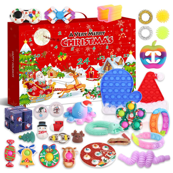 Ny Adventskalender 2021 Jul Leksak för Barn Nedräkningskalender 24 Dagar Jul Leksaker Jul Tryck Bubblor Leksak Pack Present Jul Army Green