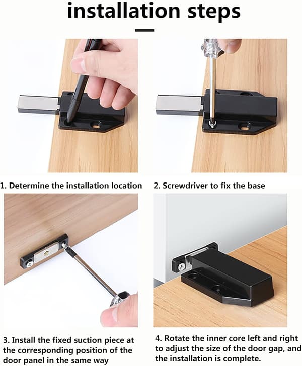 Push-to-open magnetisk lås, magnetisk skabslåge-lukker, 4-pak (sort)