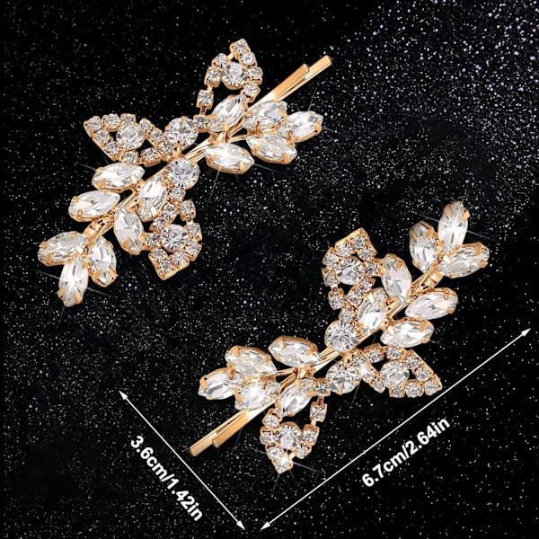 4 st Rhinestone Brudhårklämma Löv Bröllop Hårnål Brud Pärla Kristall Hårklämmor (Guld, Rhinestone Stil)[GKS]