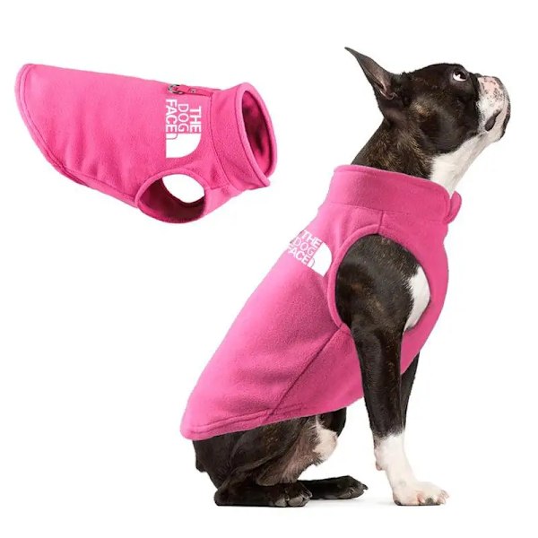 Vinter Utendørs Hundeklær Fleece Hundevest Jakke for Små og Mellomstore Hunder Fransk Bulldog Valp Hund Kattklær med Draggring Rosa Pink S