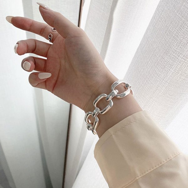 s925 sterling silver tjock kedja geometriskt armband
