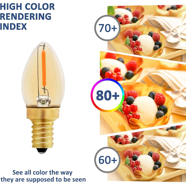 C7 E12 LED Pære 220v, 0.5w Erstatning for 5w, E12 LED Pære Amber Dekorativ Natlampe, Varm Hvid 2200k, Ikke-Dæmpbar, 6 stk【GKS】