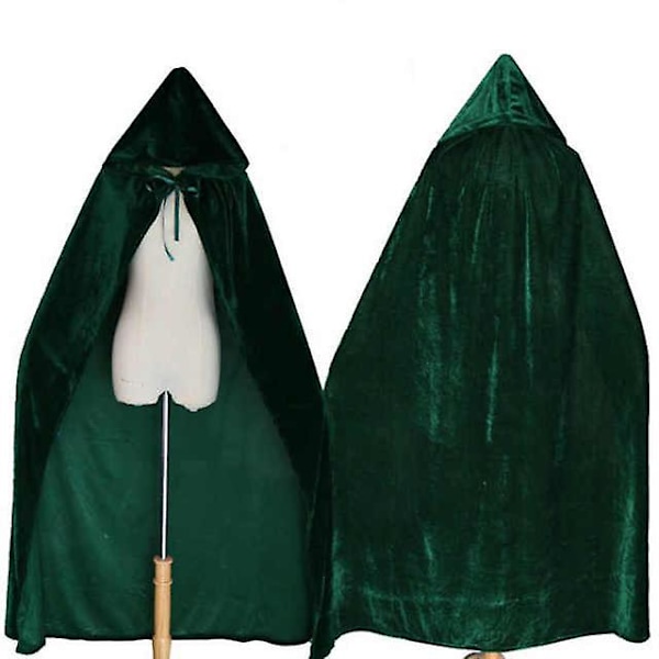 Halloween Costume Fancy Cape Velvet Long Green Hooded Cape S