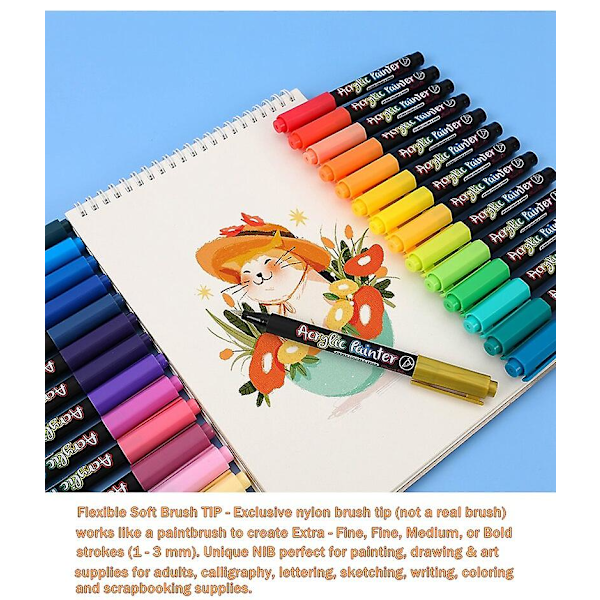 36 Färger Akrylpennor Penslar Marker Penna, För Stenmålning, Sten, Keramik, Glas, Trä, Canvas, DIY Konstmaterial Konstmarkörer