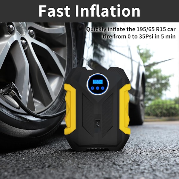 Digital Luftkompressor for Bil Auto Pumpe Bærbar Dekk Inflator med LED Lys DC