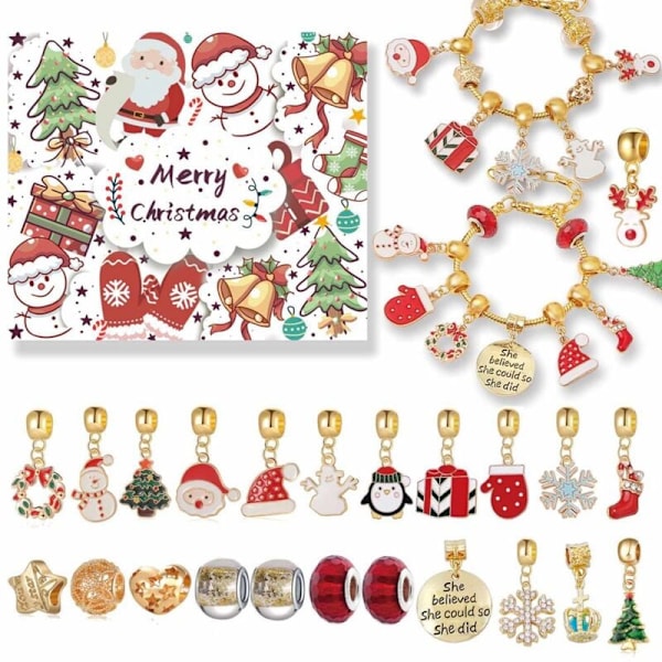 Julkalender, flickors jul 24 dagar nedräkningskalender DIY charm armband blind box, 22 charm pärlor, B