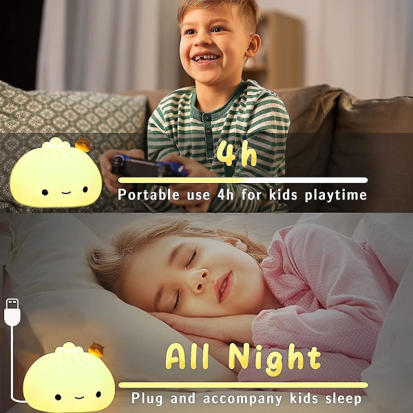 Dumpling Nattlampa För Barn, Söt Ljus Färgskiftande Silikon Nattlampa USB Charge, Squishy Lampa För Pojkar Flickor Present