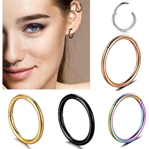 #5 kappaleen setti ruostumattomasta teräksestä valmistettuja nenärenkaita 1.0 mm * 6 mm 5 väriä Cool holes#