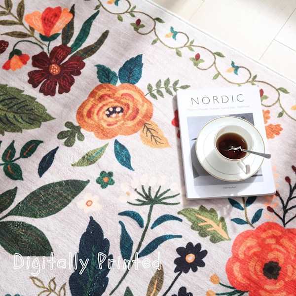 Dørmatte Innendørs Inngang 2x3 Teppe Maskinvaskbar Boho Blomster Lite Område Teppe Sklisikkert Lavt Bunke Kast Tepper for Inngangsparti, Kjøkken, (Beige)