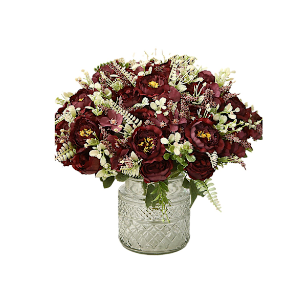 Simulerede blomster kunstige pæonblomster realistiske udsøgte kunstige blomsterarrangementer til hjemmebryllupsfestdekoration Wine Red