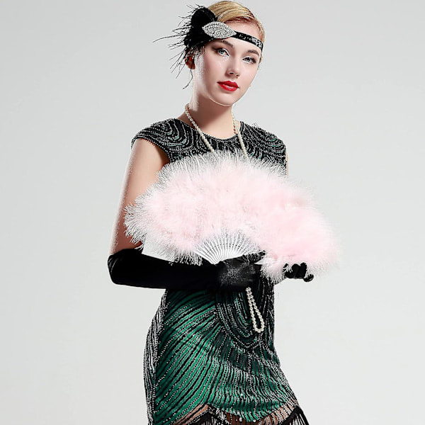 Höyhenviuhka, Vintage kokoontaitettava höyhenviuhka Flapper-käsiviuhka - Pink