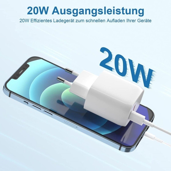 Lader USB C 20W, 2 porter 20W USB C lader USB hurtiglader