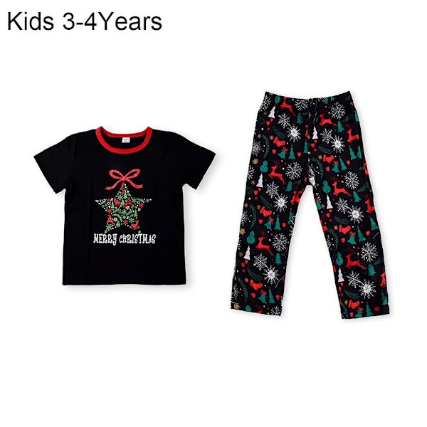 Julpyjamas Matchande Familjepysjamas Förälder-Barn Set Bär Kortärmad T-shirt Byxor Snöälg Tryckt Nattkläder Kids 3-4Y