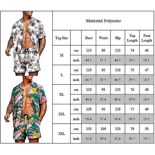 Hawaii Blomster Skjorter For Menn Korte Bukser Sett Sommer Strand Ferie Casual Kort Ermet Topper + Shorts Antrekk C C M