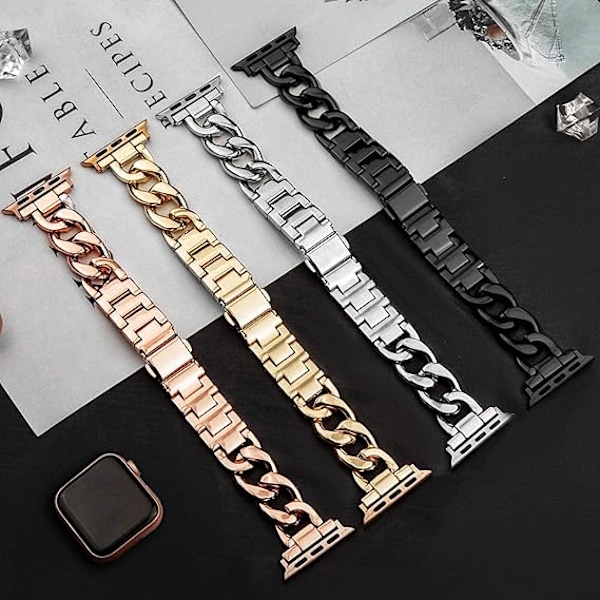 38/40/41/mm 42/44/45mm Damklocka i guld Klassisk kedja Smartwatch-armband Kompatibel med Apple Watch Series Band 9/8/7/SE/6/5 Elegant ersättningsrem SILVER SILVER 42/44/45/49MM