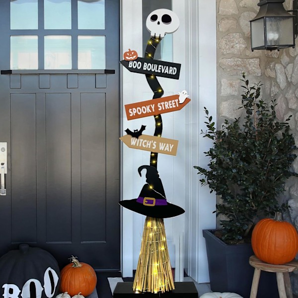 DAZONGE Halloween-koristeet - Valoisa Halloween-noidanluuta sisä- ja ulkokäyttöön - Pelottava valo