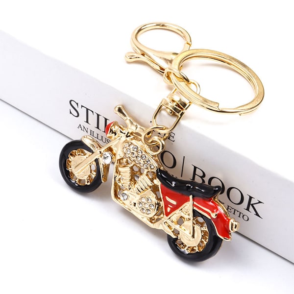 Fashion Motorcykel Nyckelring Guld Röd Emalj Flickor Barn Present