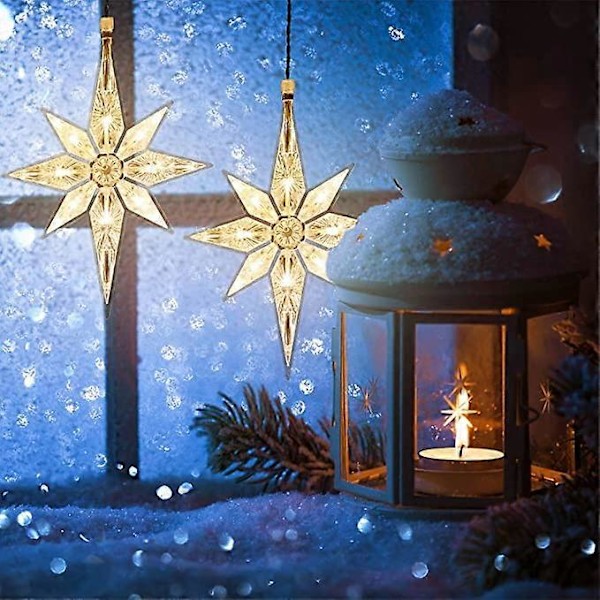 Kongque - 10,8 tommer Betlehem Julestjerne Vinduslys Plast Lysende Stjerne Juletre Toppdekorasjon Store Hengende Stjerner Julevinduslys LED