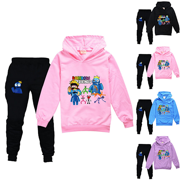 Pojkar Flickor Regnbågsvänner Roblox Hoodies Träningsdräkter Toppar+ Byxor Yz Rosa Pink 140cm