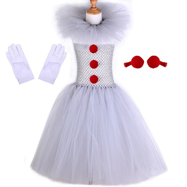 Klovn Kostume Børn Mesh Prinsesse Kjole Piger Kjole Kostume Jul Halloween XXL (140cm-160cm)