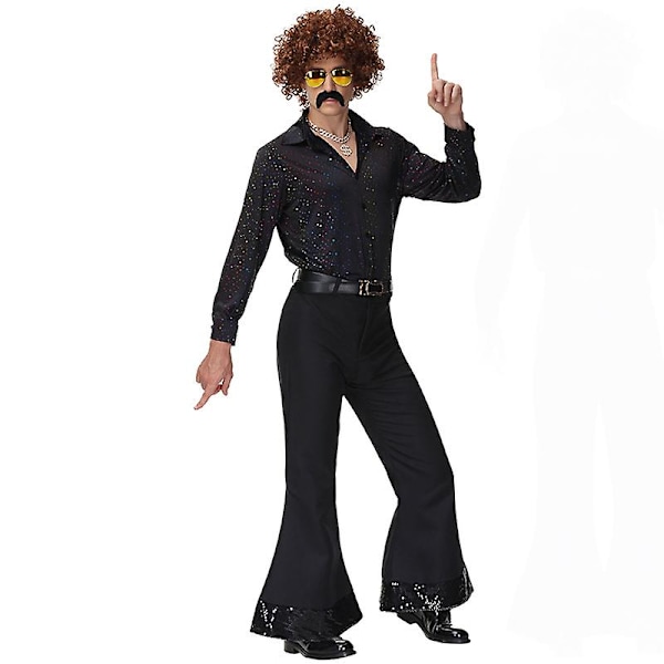 Flerfärgad par 60-tal 70-tal Hippie Disco Kostym Retro Rockabilly Blank Skjorta Cosplay Karneval Halloween Maskeradklänning E2 E2 XL