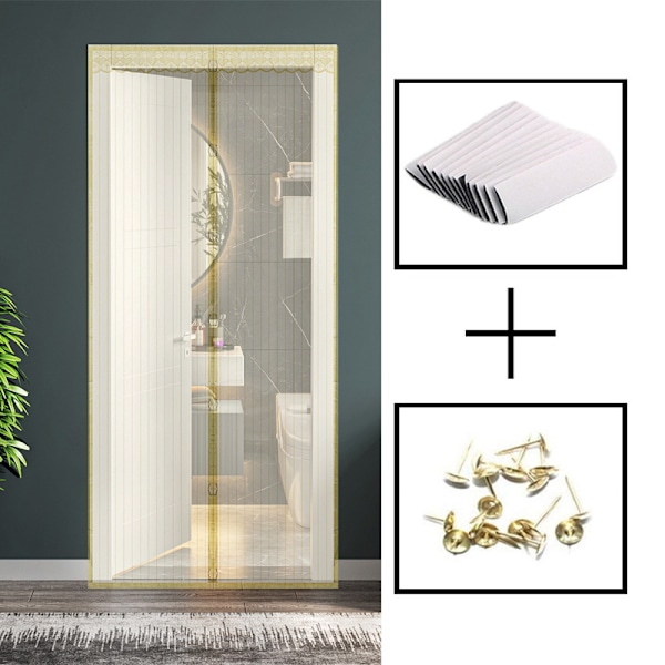 Myggbestandig dørgardin med magnetisk borrelås uten behov for boring, selvlukkende magnetisk myggnett, selvklebende Beige Beige 10*210cm