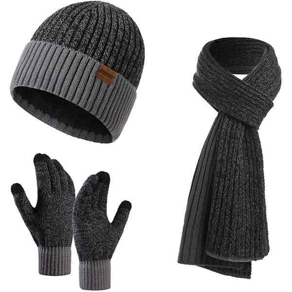 Beanie Hat Scarf Touch Screen Handskar Set Vinter Varm Tjock Stickat För Män Och Kvinnor