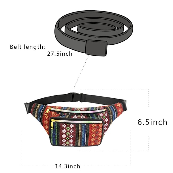 Boho Fanny Pack Rintapussi Vyötärölaukku D