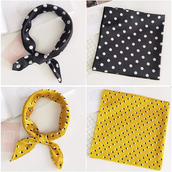 HHL Pieces Silketørklæde til kvinder - Silketørklæde med print - Firkantet tørklæde - Halstørklæde - Farvet trykt halstørklæde - 50x50cm