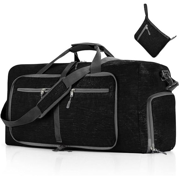 Vikbar bärbar resväska-svart 115L, katjonisk sportväska stor