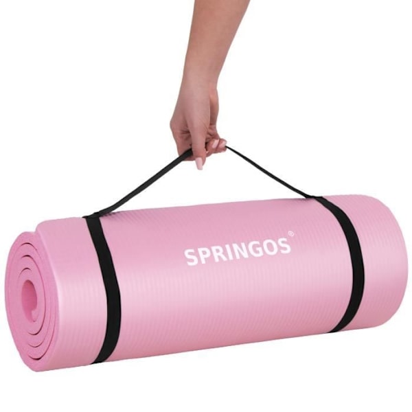 Yogamatta - SPRINGOS - 183 x 61 cm - Tjock 15 mm - Bärrem - Rosa Pink