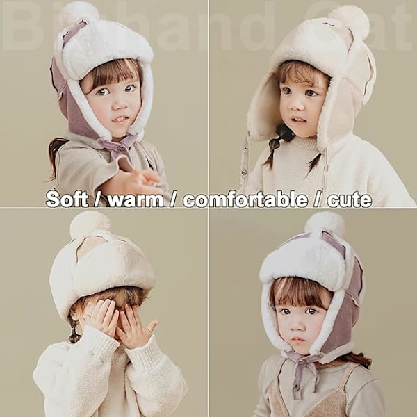 (Khaki) Baby Drenge Baby Piger Ørevarmere Vinter Soldat Hat Unisex Børn Trap Hat Plys Hat Ørevarmere