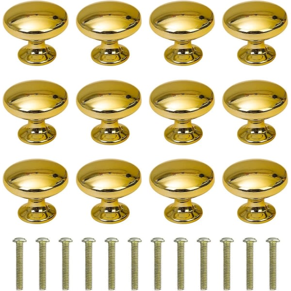 12 stycken guld, runda dörrknoppar Lådknoppar 30 mm Låddrag med skruvar för skåp Skrivbord Sängbord Bokhylla Möbler