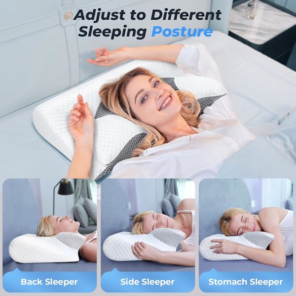 Butterfly Cervicalkudde, Memory Foam-kudde, Lindra nacksmärta och snarkning, Ergonomisk kudde, Mörkgrå Dark Gray
