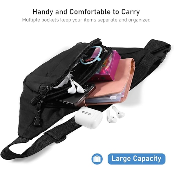 Unisex Midjeväska, Stor Sport Midjeväska med 4 Blixtlåsfickor, Unisex Midjeväska för Utomhusträning Vandring Camping