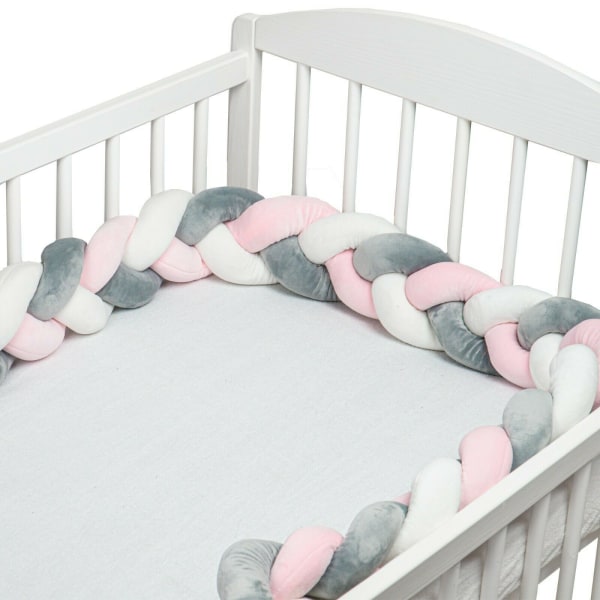 Baby Sleep Bumper Dekoration Seng Omkreds Baby Tøj Vævet Knyttet Bold Pude Twist Fletning Pink