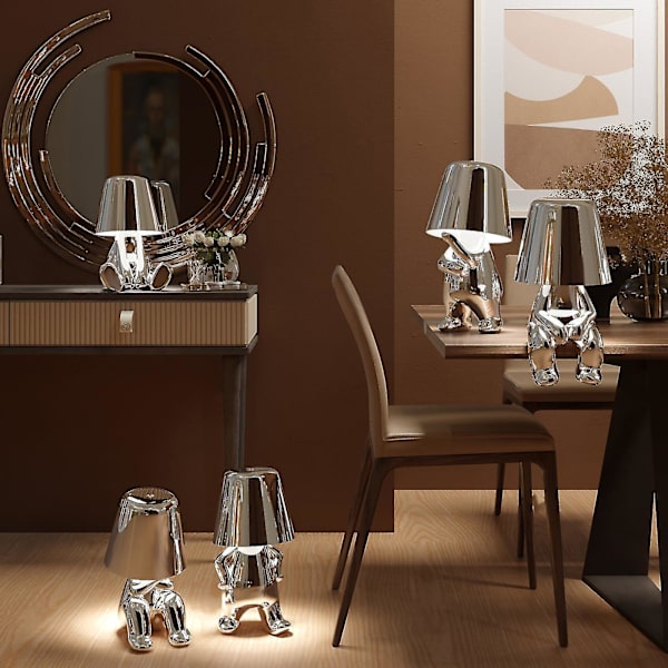 Lille Gylden Mand LED Bordlampe Berøringsstyret Dæmpbar Lampe Bar Natlys Silver