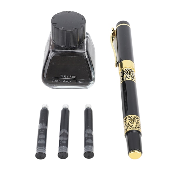 Refillable fountain pen calligraphy pen fountain pen with 3 black ink cartridges for writing office