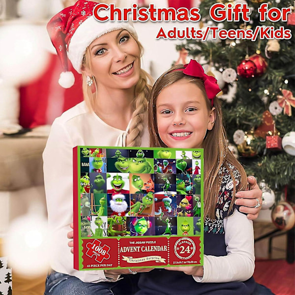 Jul-adventskalenderpuslespil 2024 til børn og voksne, 24 tal blinde kasser julepuslespil nedtællingskalender, 1008 brikker jule-adventskalender, familie